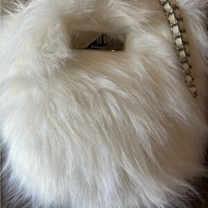 Huda Beauty White Faux Fur Handbag with Chain Strap